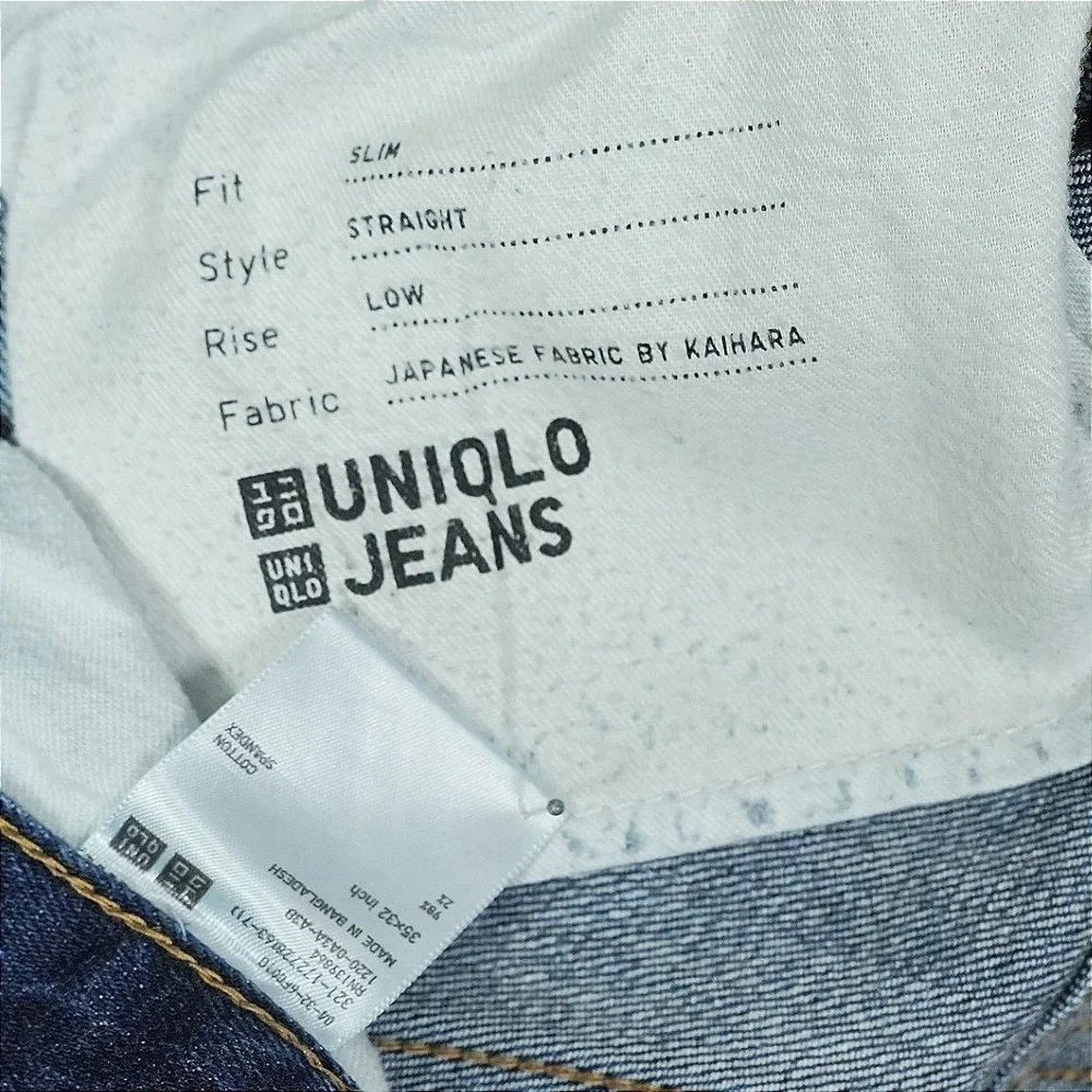 Uniqlo Slim Straight Japanese Kaihara Selvedge Jeans Mens 35x32 Blue Low Rise